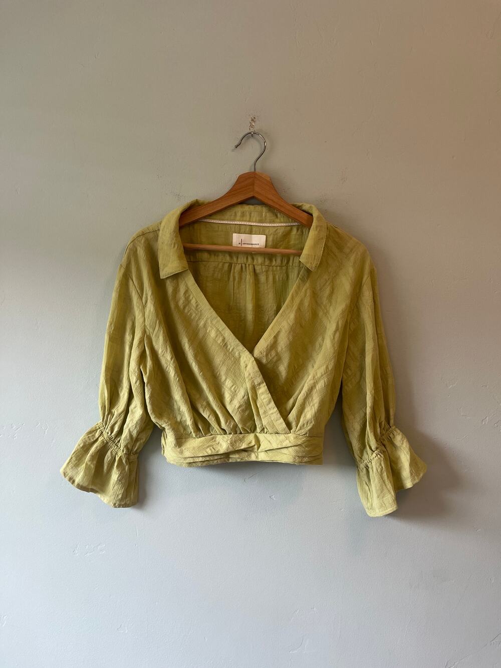 Anthropologie Green Cotton Cropped Collar Blouse